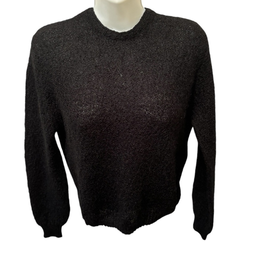 VTG 80’s Aileen Wool Blend Boucle Black Sweater Sz S Round High Neck Fall Winter